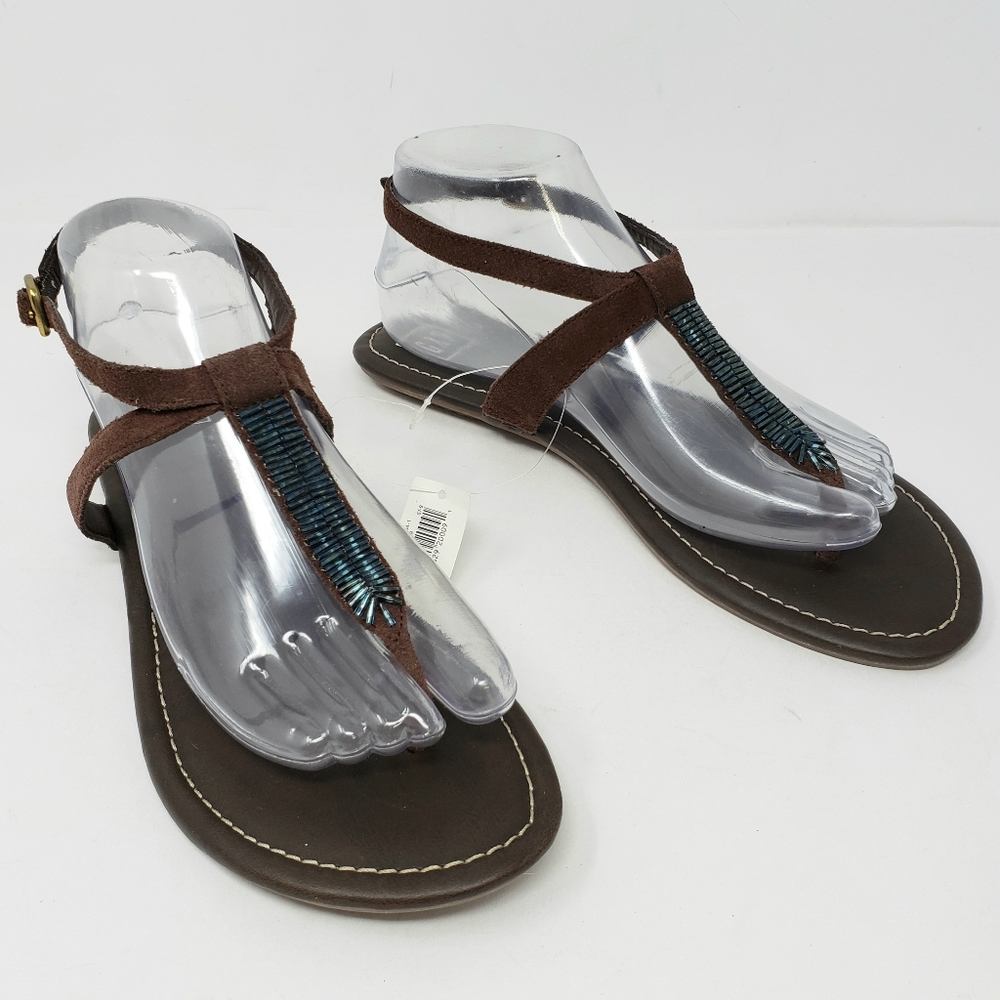 GAP Brown Leather Sandals Braded T Straps Womens